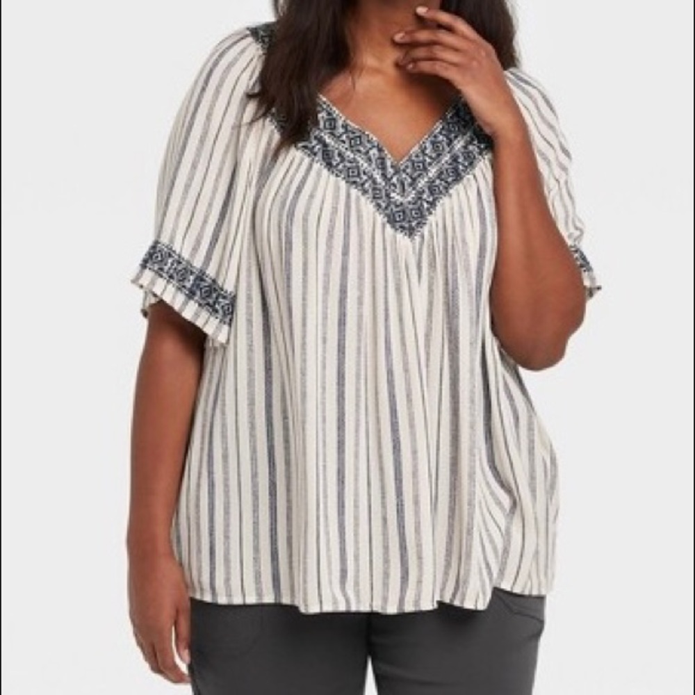 Knox Rose Cream & Navy Striped Blouse